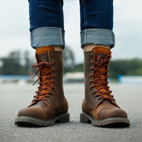 Botas de moto de cuero para hombre, botas militares de combate impermeables, cinturón gótico, botas Punk, zapatos para hombre, botas militares tácticas, botas de senderismo