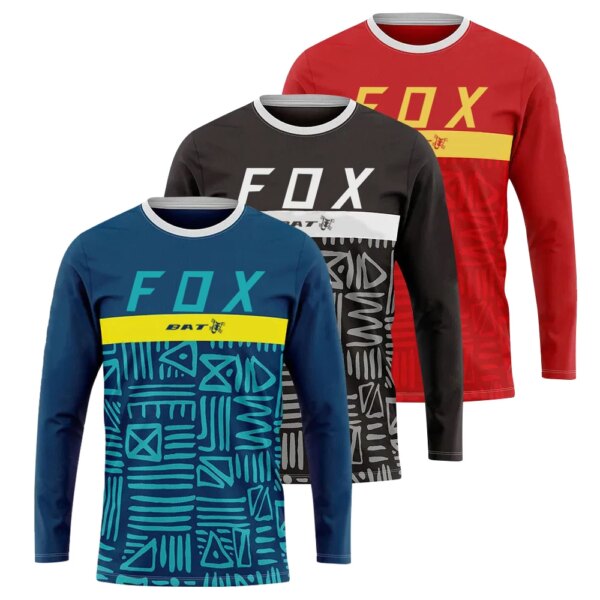 Camiseta de manga larga para hombre, camiseta para descensos BAT FOX, camiseta de carreras de Motocross, camiseta para bicicleta de montaña de secado rápido, camiseta Enduro Offroad DH MTB