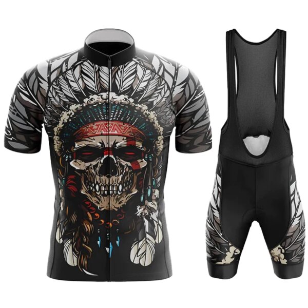 Ropa de ciclismo de montaña para hombre, traje de ciclismo con calavera, chaqueta, ropa, blusa, Jersey de equipo completo, conjunto de traje masculino Tricuta, verano 2023
