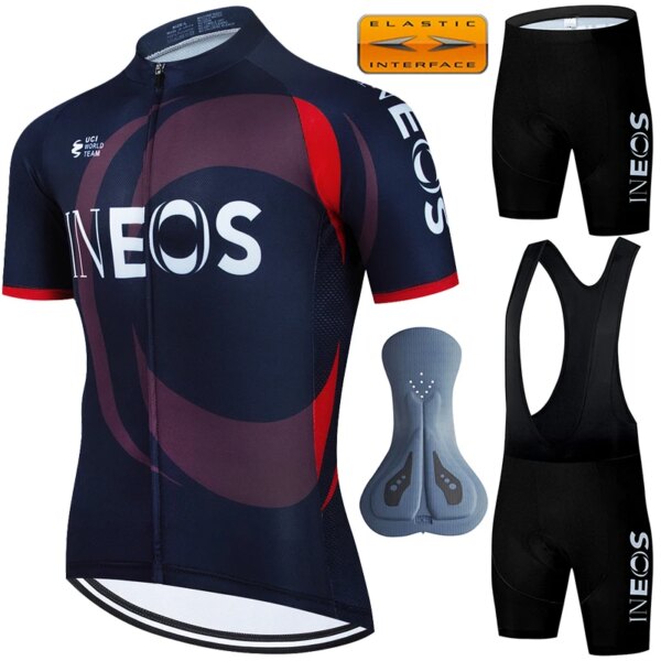 Ropa de ciclismo de montaña para hombre, uniforme de ciclismo INEOS, pantalones cortos con pechera de verano, ropa de Gel, Mallot, Tricuta completa, 2024