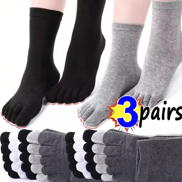 Calcetines largos con punta sólida para hombre, calcetines informales de algodón separados con cinco dedos, medias cómodas de tubo medio, calcetines deportivos antideslizantes