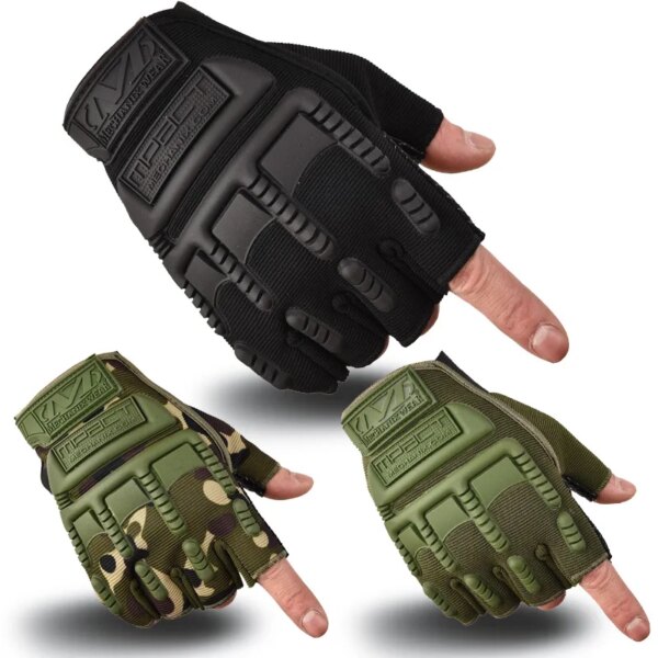 Guantes antideslizantes de camuflaje militar táctico para hombre, equipo de protección, guantes de ciclismo MTB transpirables resistentes al desgaste de medio dedo