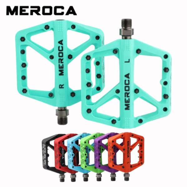 Meroca Pedal de bicicleta Mtb plataforma de plástico de nailon Pedal de rodamiento bicicleta de montaña reposapiés plano velocidad ultraligero Vtt manivela Brothers