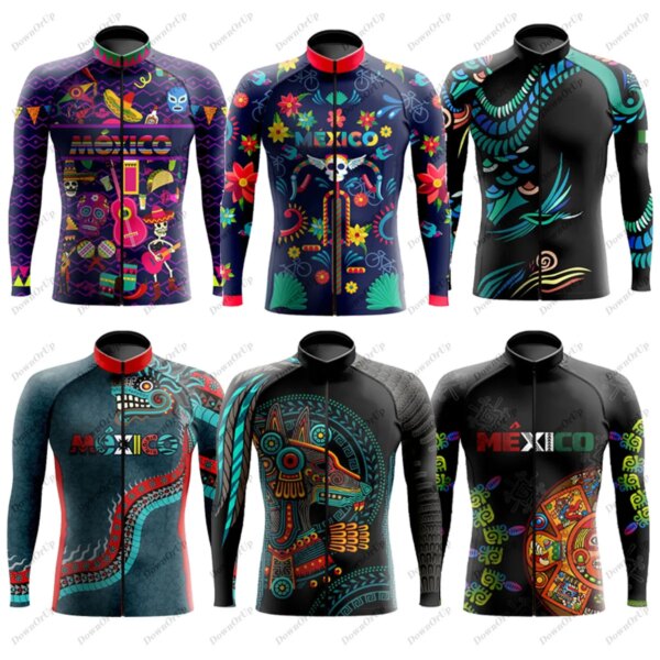 Camiseta de Ciclismo de manga larga azteca de México para Hombre, Maillot de Ciclismo para Hombre, equipo para bicicleta, ropa de Ciclismo para Hombre, invierno