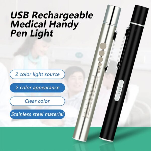 Mini linterna de enfermería recargable por USB, bolígrafo práctico médico, lámpara LED con Clip de acero inoxidable, linterna Led de bolsillo