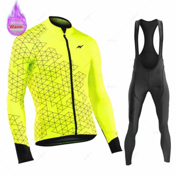 Morvelo-Conjunto de Jersey de Ciclismo de invierno, ropa de equipo de Color fluorescente para bicicleta, camiseta de lana para bicicleta de carretera, Maillot de Ciclismo de montaña, Culotte