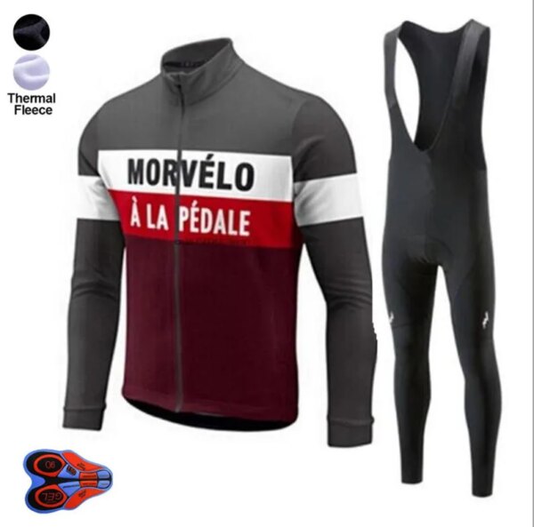 Morvelo-Camiseta térmica de lana para ciclismo, pantalones con almohadilla de GEL 9D de manga larga, Ropa para ciclismo