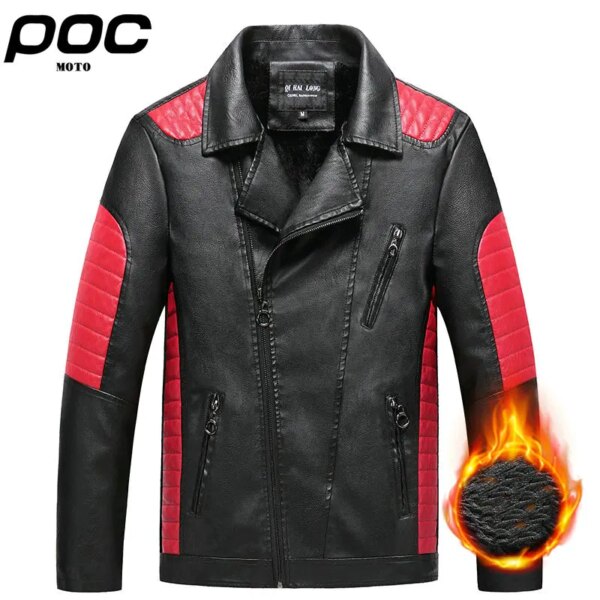 Moto Poc Otoño Invierno ciclismo chaqueta de lana de cuero empalmado abrigo hombres otoño moda motociclista chaqueta de cuero abrigo hombres