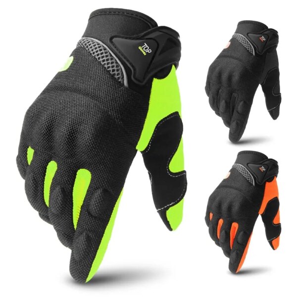 Guante de carreras transpirable para motocicleta, guantes de dedo completo para motocicleta, guante de carreras con pantalla táctil de malla transpirable para Motocross