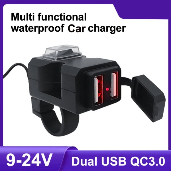 Cargador de motocicleta, adaptador USB resistente al agua, puerto USB Dual para teléfono, carga rápida 3,0 con interruptor de encendido/apagado, soporte, accesorio para Moto