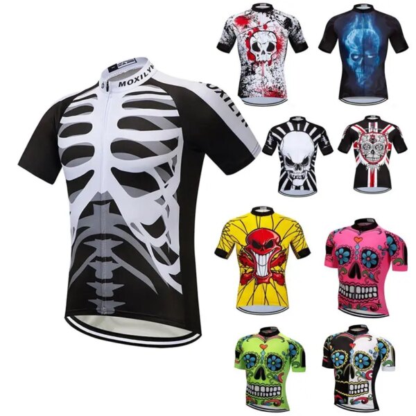 Moxilyn-Camiseta de Ciclismo con calavera blanca, Ropa de Ciclismo de carreras de manga corta, transpirable, de secado rápido, para verano