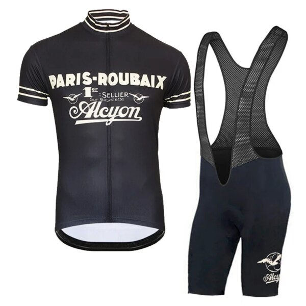 Nuevas camisetas de ciclismo de Francia PARIS-ROUBAIX, conjuntos de manga corta, ropa de bicicleta, pantalones con pechera negros, ropa para bicicleta