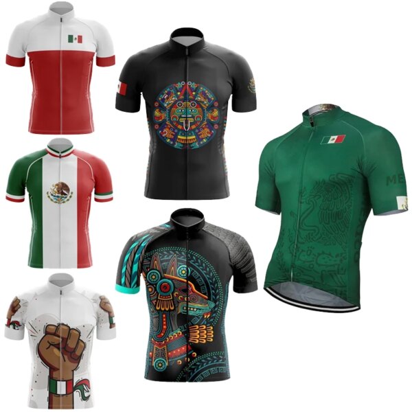 Nuevo Jersey de ciclismo del equipo de la bandera nacional de México para hombre, ropa de bicicleta verde y negra, ropa de bicicleta de manga corta personalizable