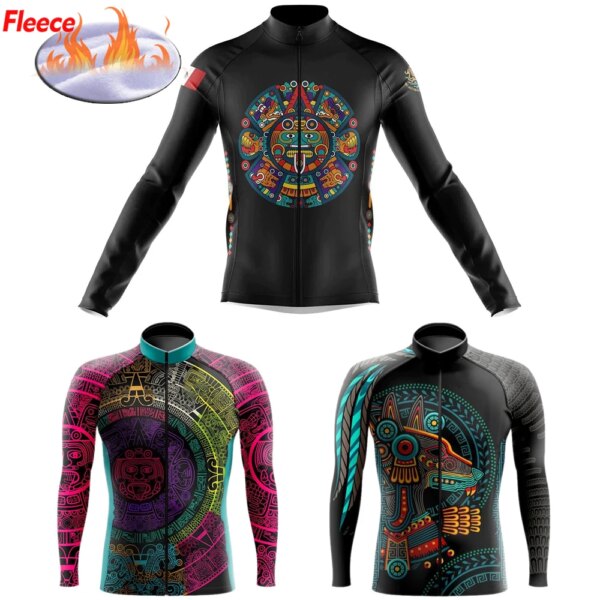 Nuevo equipo de México colorido invierno térmico manga larga ciclismo Jersey bicicleta verde y ropa de bicicleta delgada