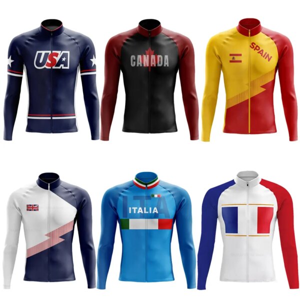 Nueva bandera nacional Ciclismo Jersey hombre Ropa de Ciclismo de manga larga camisas de bicicleta de carrera chaqueta de bicicleta MTB Ropa Ciclismo Maillot