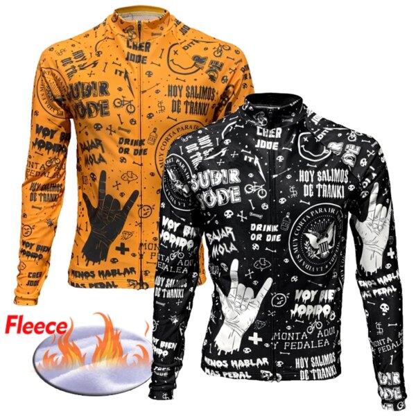 Nuevo tatuaje naranja invierno térmico manga larga Rock ciclismo Jersey negro bicicleta y ropa fina para bicicleta