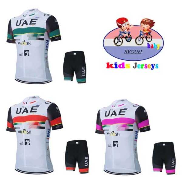 Nuevo Uae Pro niños ciclismo Jersey conjunto pantalones cortos verano equilibrio transpirable secado rápido niños ciclismo ropa niños niñas ropa de bicicleta