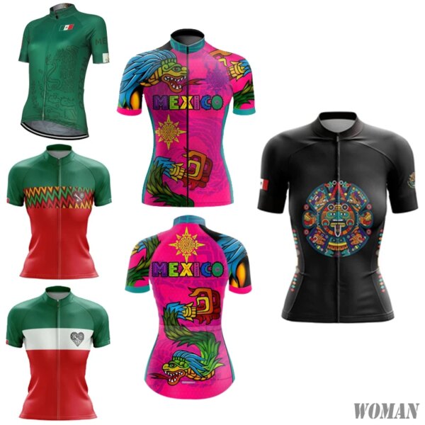 Nueva camiseta de ciclismo del equipo de la bandera nacional de México para mujer, ropa de bicicleta verde y negra, ropa de bicicleta de manga corta personalizable