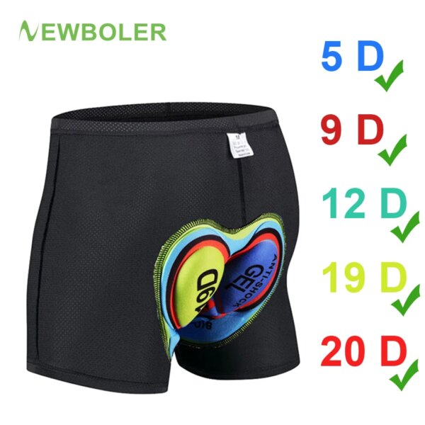 NEWBOLER-pantalones cortos de ciclismo de GEL para hombre, ropa interior 5D 20D, pantalones cortos para bicicleta de montaña, ropa interior acolchada para bicicleta de descenso vtt