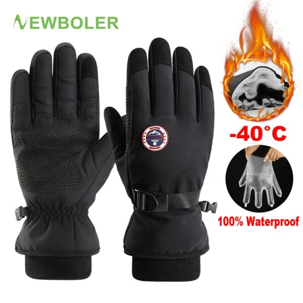 NEWBOLER Guantes impermeables de invierno para ciclismo, guantes cálidos con pantalla táctil para bicicleta, guantes impermeables para esquiar al aire libre y motocicleta