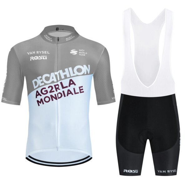 Nuevo gris 2024 AG2R Ciclismo Jersey y pantalones cortos conjunto hombres mujeres Ropa Ciclismo secado rápido montar bicicleta Jersey Maillot Ropa