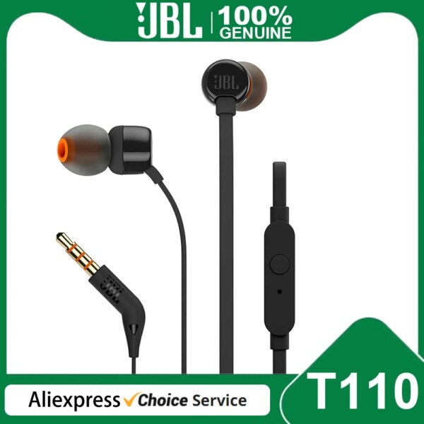 Nuevos auriculares con cable JBL T110 de 3,5mm, auriculares estéreo TUNE 110, auriculares de graves puros, auriculares para Fitness, Control en línea, manos libres, micrófono HD