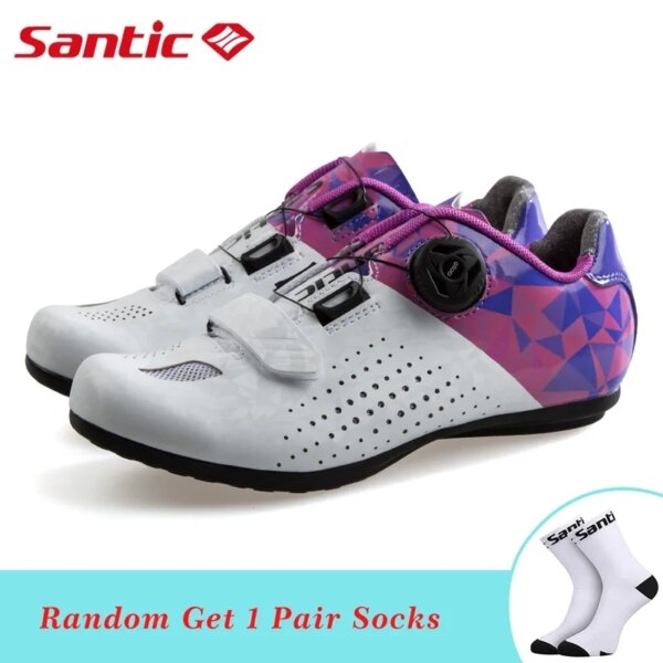 Nuevos zapatos de ciclismo Santic para mujer, zapatos transpirables desbloqueados para bicicleta de montaña y carretera, zapatos sin bloqueo para mujer, zapatos para andar en bicicleta de goma