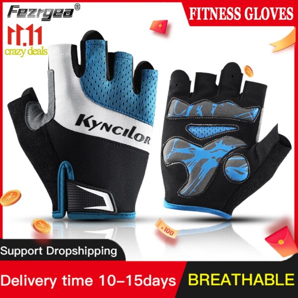 Guantes de ciclismo antideslizantes, protectores solares deportivos para ciclismo, hombres y mujeres, medio dedo, Fitness, antideslizantes, transpirables