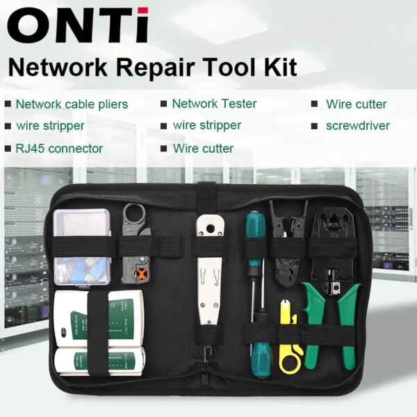 ONTi-Kit de herramientas de red, profesional, portátil, Ethernet, mantenimiento de computadora, probador de Cable LAN, cortador de engarzado, juego de reparación con bolsa