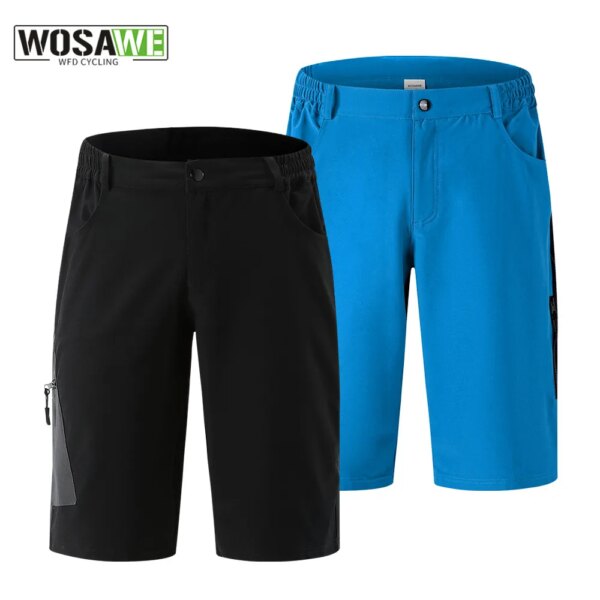 (En venta) WOSAWE, pantalones cortos de ciclismo transpirables para hombre, pantalones de ciclismo de secado rápido con múltiples bolsillos, pantalones cortos de ciclismo de verano con cintura con cremallera para hombre