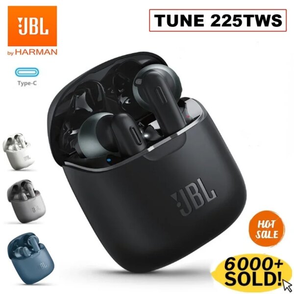 Auriculares inalámbricos Bluetooth JBL TUNE 225TWS originales, auriculares estéreo resistentes al agua con sonido de graves, auriculares T225 TWS con micrófono