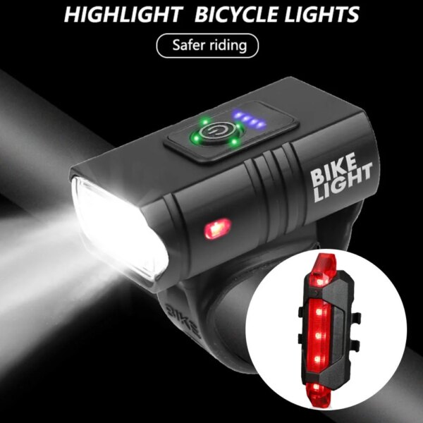 Lámpara de carga USB para ciclismo de montaña, resistente al agua, faro delantero para bicicleta, luz trasera, accesorios para bicicleta