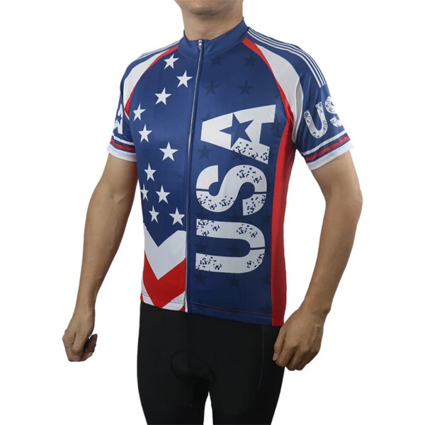 Camiseta de manga corta para deportes al aire libre, camiseta de EE. UU., Jersey de carretera, chaqueta de ciclismo para hombre, Baberos para correr a prueba de sudor para descenso, 2024