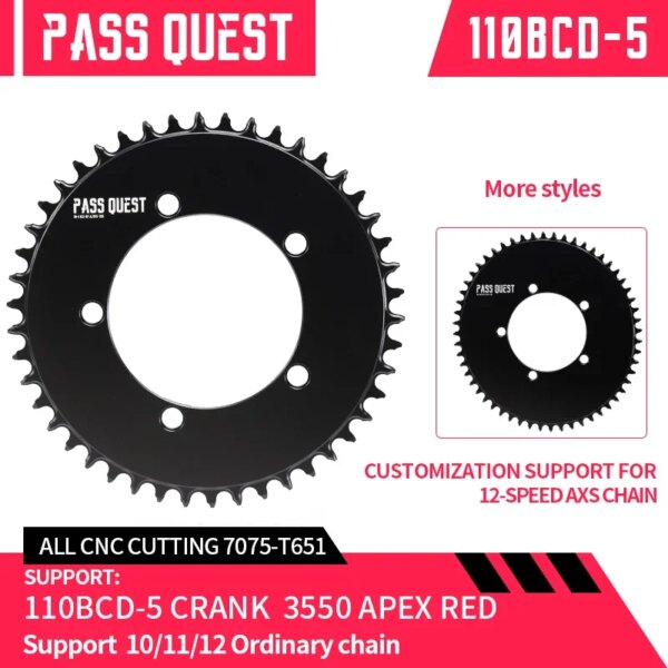 PASS QUEST 110BCD Plato de bicicleta de 5 pernos Piñón de bicicleta AERO para SRAM 3550 APEX Red y DA7950 UT6750 105 Tiagra4650 FSA 3D