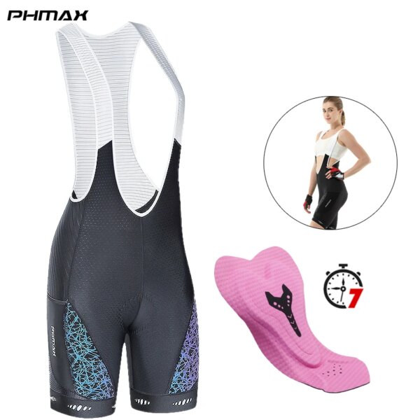 PHMAX-pantalones cortos con pechera para bicicleta, pantalones cortos reflectantes nocturnos con bolsillos para mujer, pantalones cortos ajustados a prueba de golpes para ciclismo de montaña