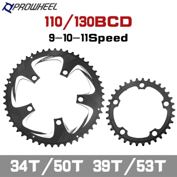 PROWHEEL 110BCD 130BCD piñones de bicicleta de carretera doble rueda dentada 34T/50T 39T/53T plato 9/10/11 piezas de placa de dientes de bicicleta de velocidad