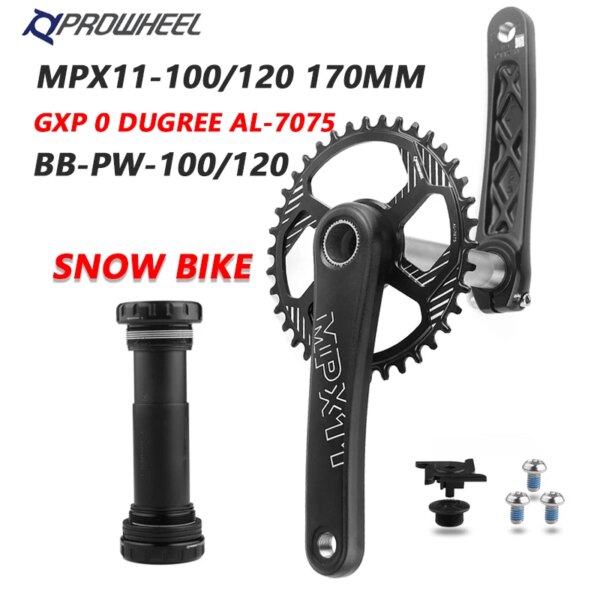 PROWHEEL-manivela para bicicleta de nieve, piñón de 170mm, 28/30/32T, 34/36/38T, soporte inferior BB 100/120mm, bielas gruesas para bicicleta