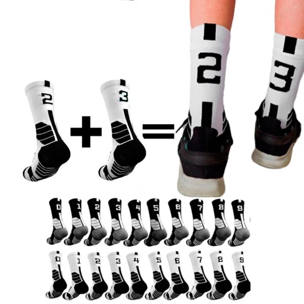 Calcetines de baloncesto con números 0-9 personalizados, calcetines deportivos gruesos, antideslizantes, duraderos, calcetines inferiores con toalla para monopatín