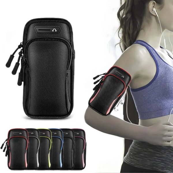 Bolsa de brazo para teléfono con conector para auriculares, bolsa deportiva impermeable y transpirable para correr, soporte para teléfono móvil para gimnasio