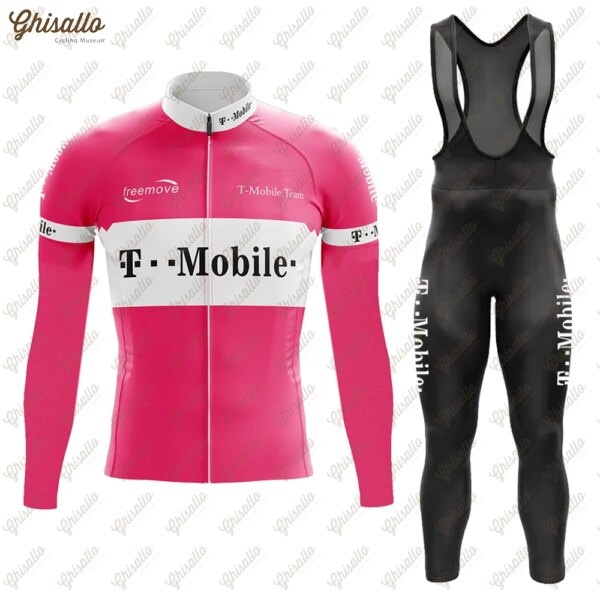 Conjunto de Jersey de ciclismo de triatlón Retro rosa, forro polar térmico, manga larga fina, ropa de ciclismo, ropa de bicicleta MTB, traje de invierno