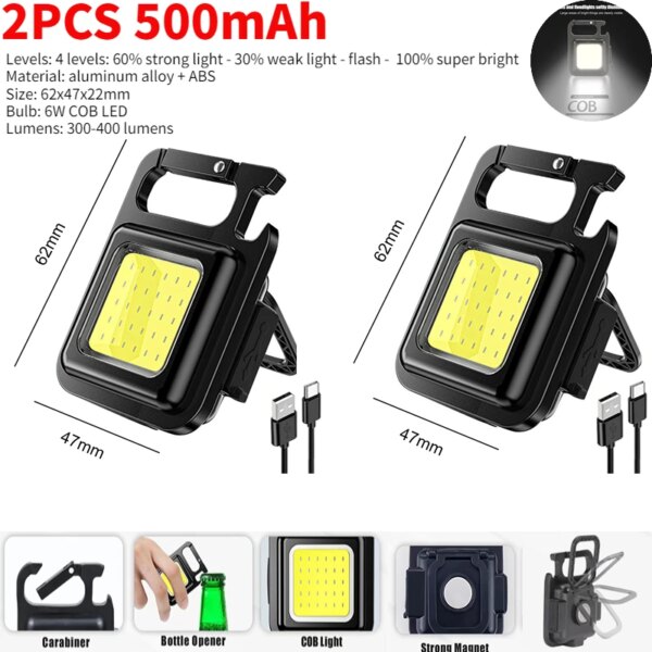 Antorcha de bolsillo LED COB luz de trabajo Linterna recargable con USB gancho de Clip linterna de Camping de alta potencia pesca llavero portátil Luz