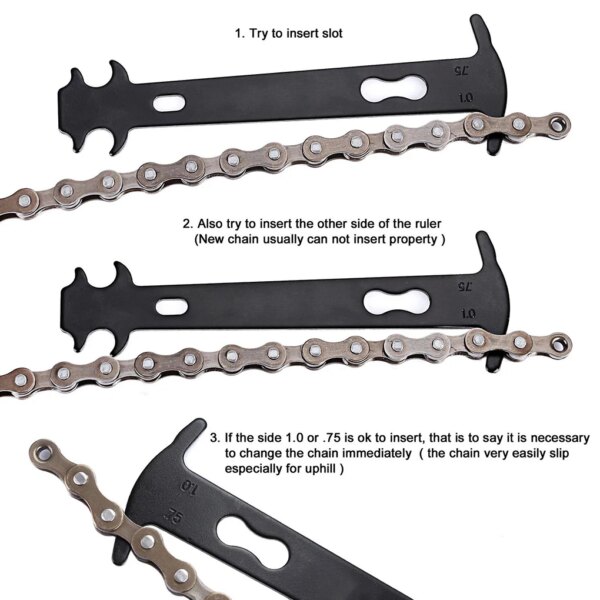 Comprobador de desgaste de cadena de bicicleta portátil, indicador de cadenas de bicicleta de montaña y carretera, regla de medición, herramienta de reparación de bicicletas de repuesto