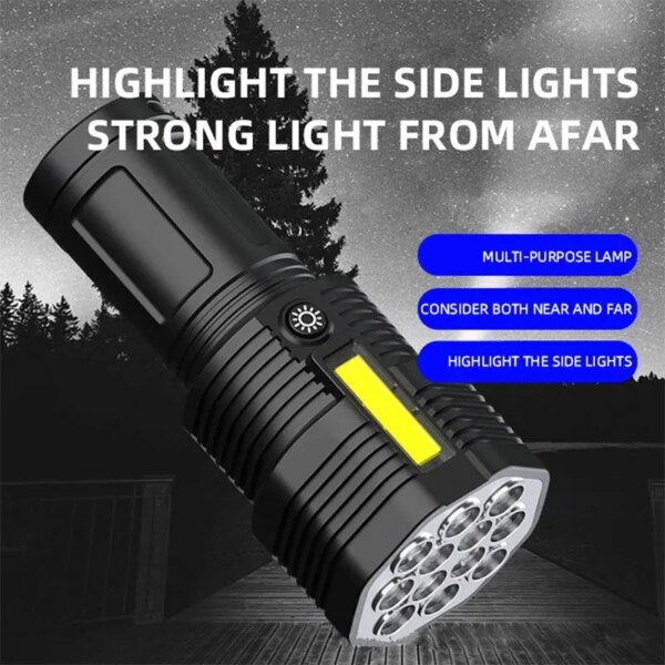 Potente linterna 12 LEDS USB recargable COB luces laterales impermeables luz de campamento antorcha súper luces lámpara de campamento