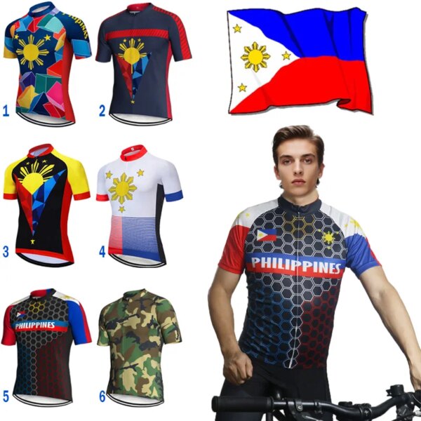 Jersey de ciclismo corto profesional, ropa deportiva para bicicletas, ropa para bicicletas de montaña y de carretera, poliéster superior para exteriores de Filipinas, ropa filipina