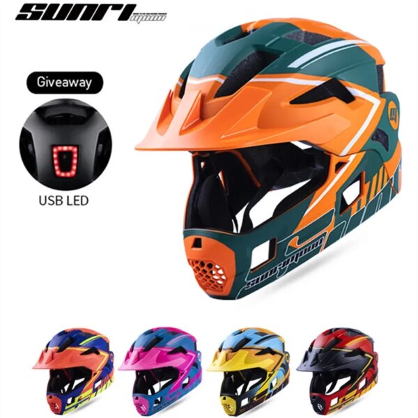 Profesión 2 en 1 casco de bicicleta deportivo de equilibrio de ciclismo desmontable de cara completa para niños con luz trasera completamente casco bicicleta 54-57