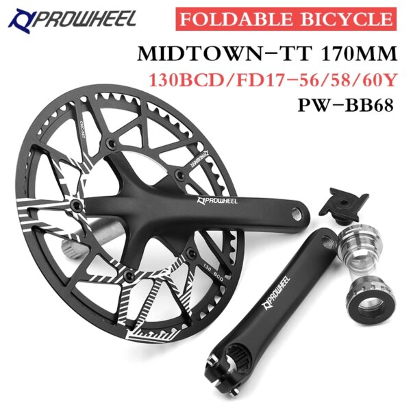 Prowheel-piñón de manivela 130BCD, manivela de 170mm, platos 56Y 58Y 60Y con soporte inferior, juego de manivela de bicicleta plegable