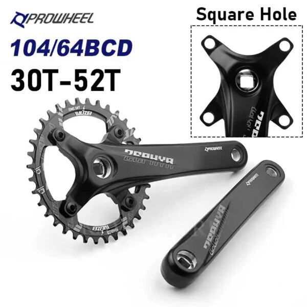 Prowheel bicicleta de montaña agujero cuadrado platos y bielas 175 170mm MTB bicicleta piñón 38T 36T 34T 32T manivela de bicicleta de corona ancha estrecha