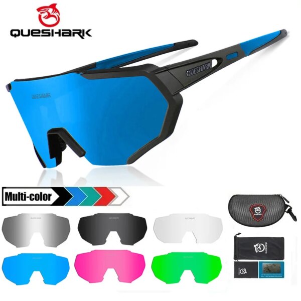 QUESHARK Juego de 4 lentes para adultos, gafas de sol polarizadas HD para ciclismo, gafas deportivas para bicicleta de montaña, gafas para bicicleta de carretera con marco para miopía