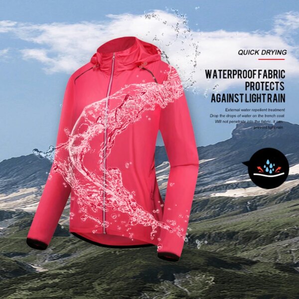 QUESHARK-Chaqueta plegable ultraligera para mujer, impermeable, a prueba de viento, para ciclismo de montaña, cortavientos de manga larga, abrigo para bicicleta de carretera