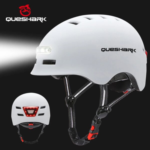 QUESHARK luz Led frontal + trasera para adolescentes, hombres y mujeres, casco de ciclismo con recarga, casco de bicicleta MTB, casco de bicicleta, equilibrio, coche, Scooter, gorra de seguridad